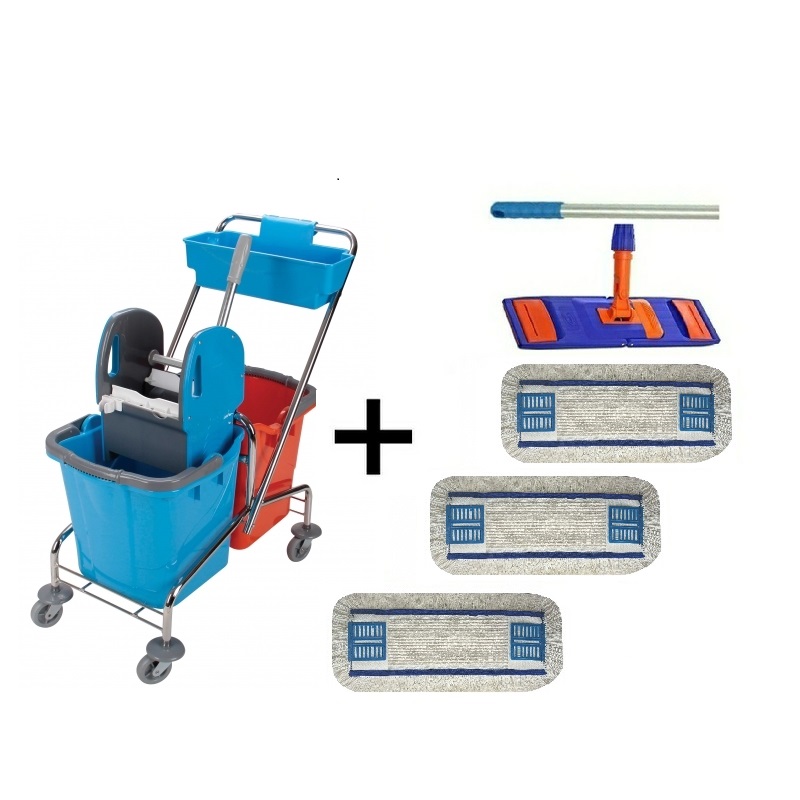 Čistiaci vozík DOUBLE + FLIPPER Mop súprava s 3 návlekmi 40 cm