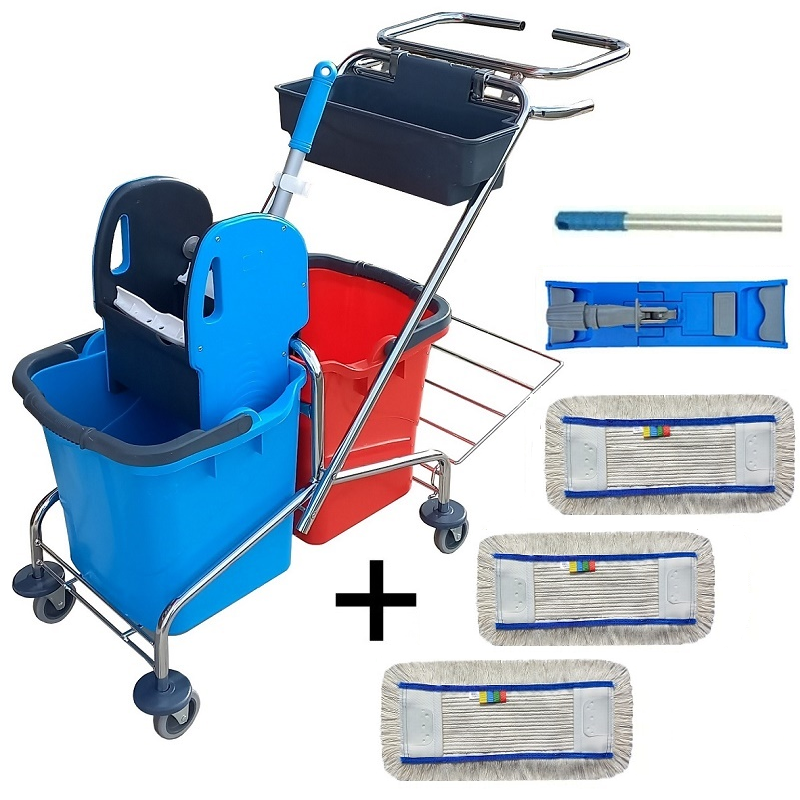 Upratovací vozík DOUBLE VAK 2x25l + FLIPPER zostava mopu s 3mi návlekmi 40cm