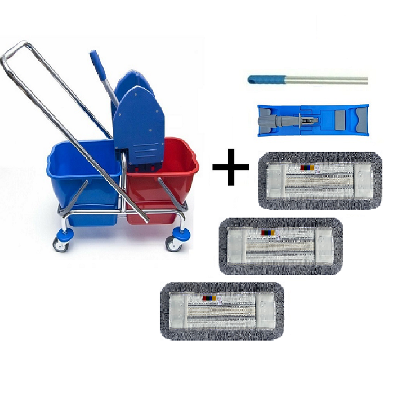 Upratovací vozík DUO 2x17 l + FLIPPER Mop zostava s 3mi návlekmi 40cm